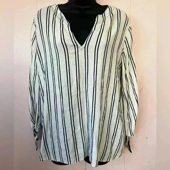 Michael Kors Women's Sz M Striped 3/4 Tied Sleeve Blouse - Picture 1 of 5